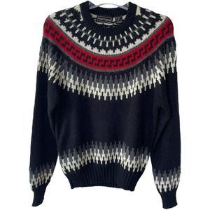 Peter England Vintage Fair Isle Men's  Black Multicolor Sweater Size M